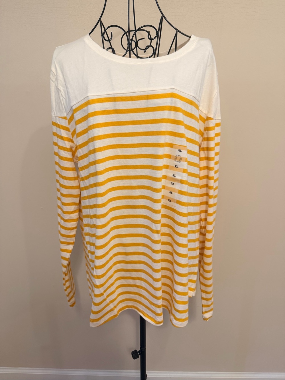 Woman's Mustard Yellow Stripe Basic Cotton Long Sleeve T Shirt Size XL NWT